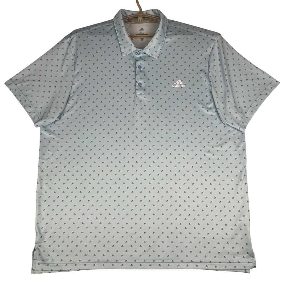 Adidas‎ Golf Polo Shirt Mens 2XL Light Blue All Over Logo Print Performance